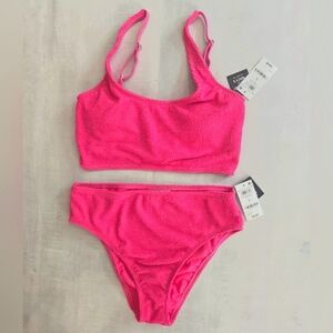 BAR III Crinkle Ribbed Bikini Set, Candy Kiss Pink, High Waist, NWT